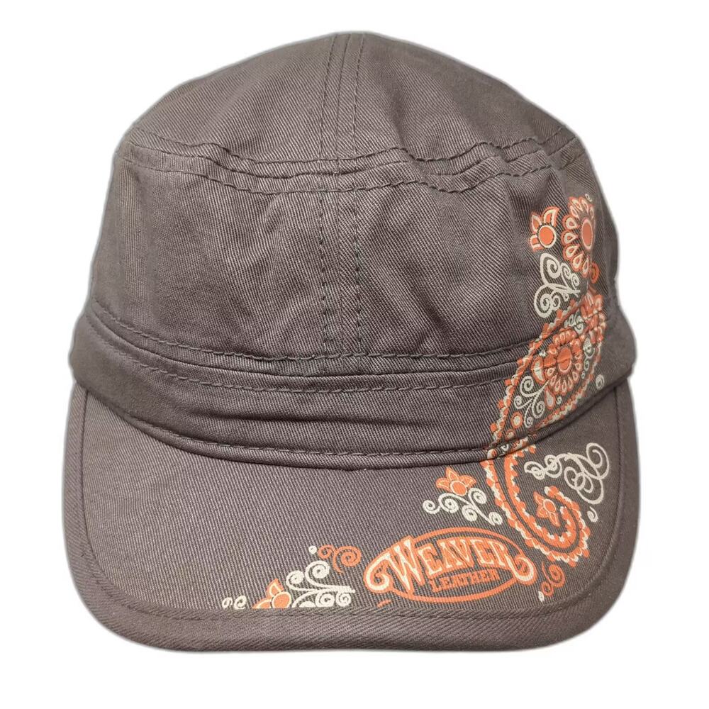 Weaver Leather Army Cap Brown Orange Strapback Hat OS Paisley Floral Embroidered